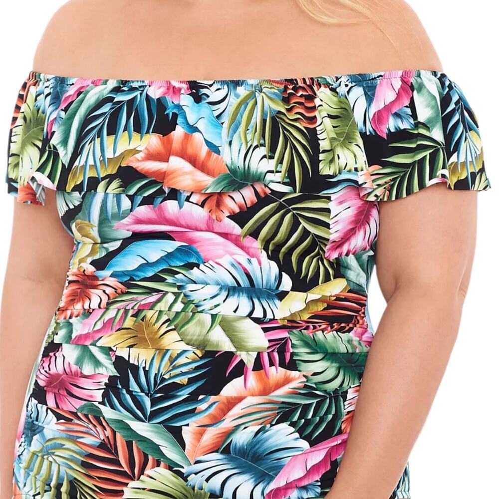Swim Solutions Women’s Ruffled Tummy Control One Piece Swimsuit Multi Size 22W